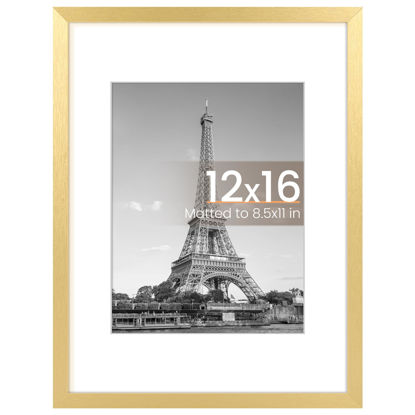 Picture of upsimples 12x16 Picture Frame, Display Pictures 8.5x11 with Mat or 12x16 Without Mat, Wall Hanging Photo Frame, Gold, 1 Pack