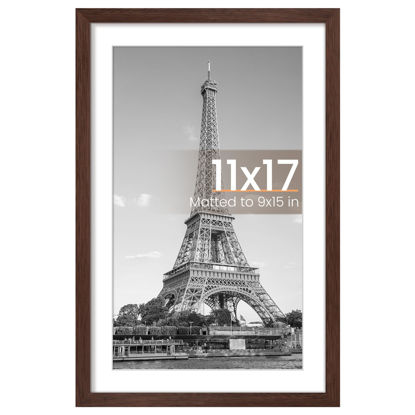 Picture of upsimples 11x17 Picture Frame, Display Pictures 9x15 with Mat or 11 x 17 Without, Wall Hanging Poster Frames, Brown, 1 Pack