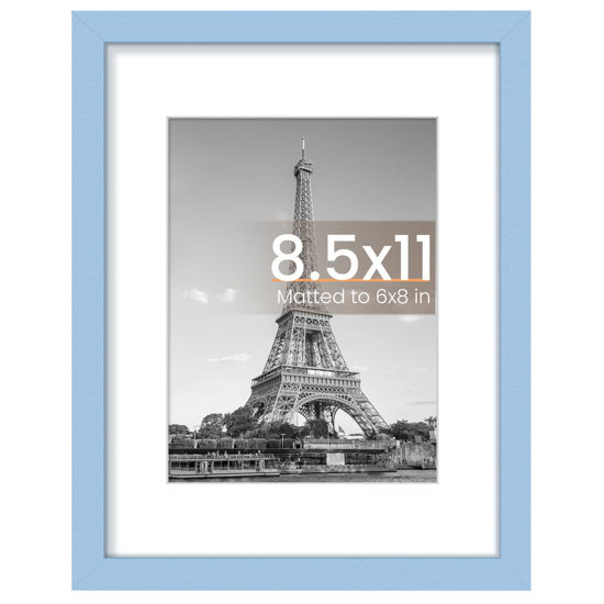 Picture of upsimples 8.5 By 11 Picture Frame, Display Pictures 6x8 with Mat or 8.5 x 11 Without, Wall Hanging Photo Frames, Blue, 1 Pack