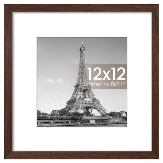 Picture of upsimples 12x12 Picture Frame, Display Pictures 8x8 with Mat or 12 x 12 Without, Wall Hanging Square Frames, Brown, 1 Pack