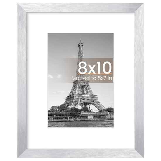 Picture of upsimples 8x10 Picture Frame, Display Pictures 5x7 with Mat or 8 x 10 Without, Wall Hanging Photo Frames, Silver, 1 Pack