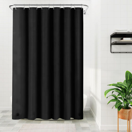 Picture of Barossa Design Black Long Shower Curtain Liner 78" Height - 3 Magnets & Waterproof Lightweight PEVA Shower Liner for Bath Tub, PVC Free, Metal Grommets, Black, 72x78