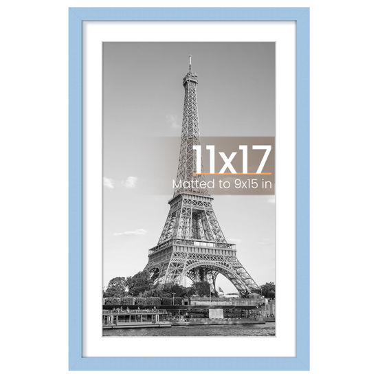 Picture of upsimples 11x17 Picture Frame, Display Pictures 9x15 with Mat or 11 x 17 Without, Wall Hanging Poster Frames, Blue, 1 Pack