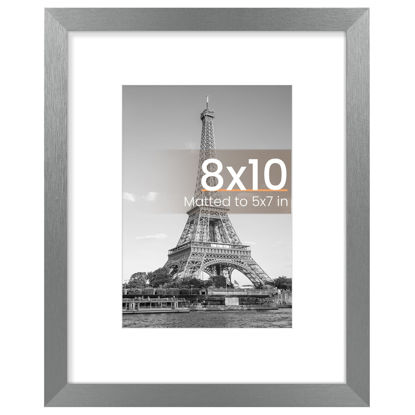 Picture of upsimples 8x10 Picture Frame, Display Pictures 5x7 with Mat or 8 x 10 Without, Wall Hanging Photo Frames, Metallic Gray, 1 Pack