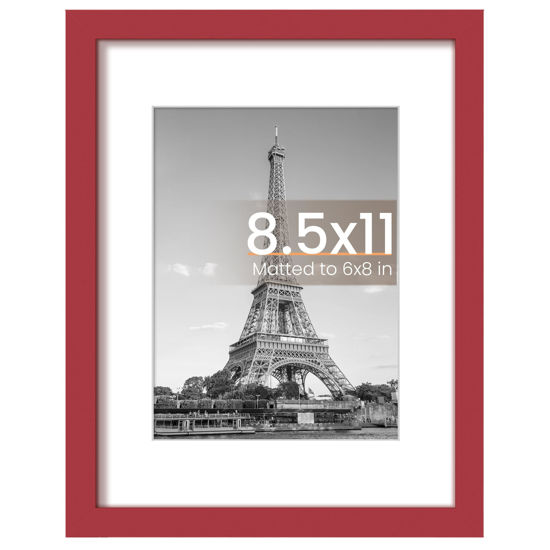 Picture of upsimples 8.5 By 11 Picture Frame, Display Pictures 6x8 with Mat or 8.5 x 11 Without, Wall Hanging Photo Frames, Red, 1 Pack