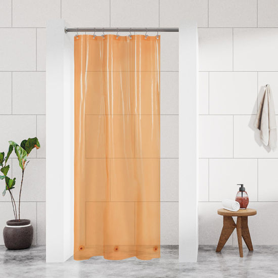 Picture of Barossa Design Clear Orange Stall Shower Curtain Liner 36" W x 72" H - Waterproof Lightweight PEVA Plastic Narrow Shower Liner for Small Bathroom,3 Bottom Magnets & Metal Grommets - Clear Orange