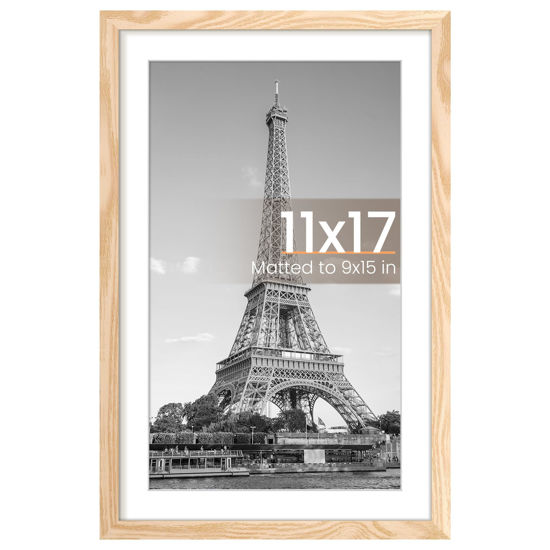 Picture of upsimples 11x17 Picture Frame, Display Pictures 9x15 with Mat or 11 x 17 Without, Wall Hanging Poster Frames, Natural, 1 Pack