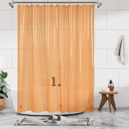 Picture of Barossa Design Clear Orange Long Shower Curtain Liner 78" Height - 3 Magnets & Waterproof Lightweight PEVA Shower Liner for Bath Tub, PVC Free, Metal Grommets, Clear Orange, 72x78