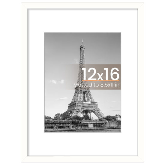 Picture of upsimples 12x16 Picture Frame, Display Pictures 8.5x11 with Mat or 12x16 Without Mat, Wall Hanging Photo Frame, White, 1 Pack