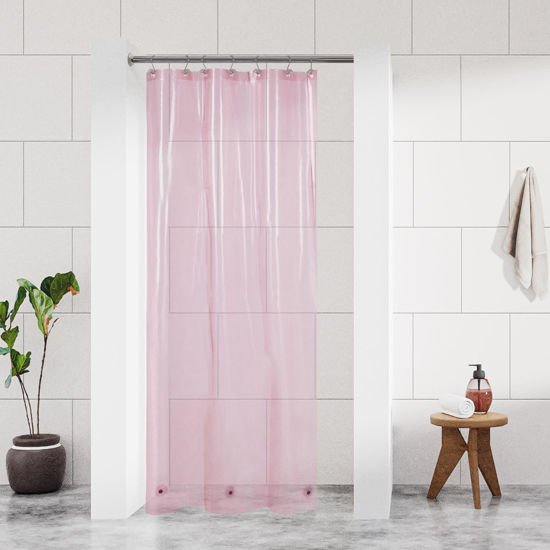 Picture of Barossa Design Clear Pink Stall Shower Curtain Liner with 3 Magnets - 36" x 72" Waterproof Lightweight PEVA Plastic Narrow Shower Liner for Small Bathroom, Metal Grommets - Clear Pink