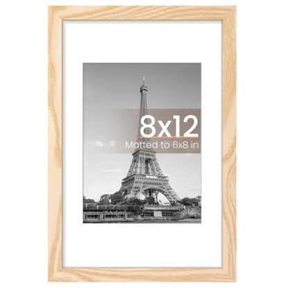 Picture of upsimples 8x12 Picture Frame, Display Pictures 6x8 with Mat or 8 x 12 Without, Wall Hanging Photo Frames, Natural, 1 Pack