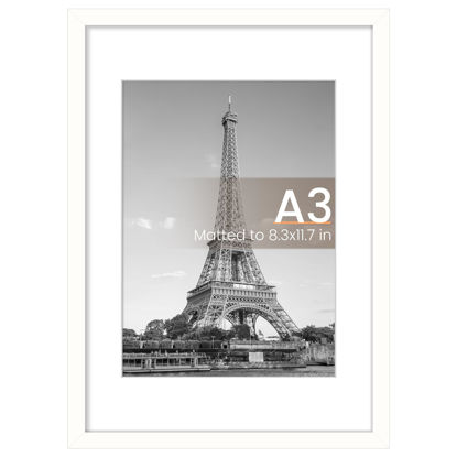 Picture of upsimples A3 Picture Frame, Display Pictures 8.3x11.7 with Mat or 11.7x16.5 Without Mat, Wall Hanging Photo Frame, White, 1 Pack