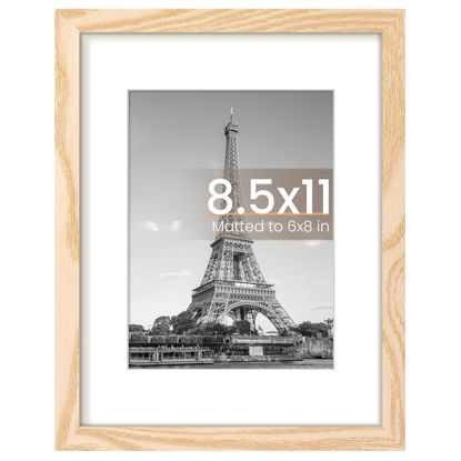 Picture of upsimples 8.5 By 11 Picture Frame, Display Pictures 6x8 with Mat or 8.5 x 11 Without, Wall Hanging Photo Frames, Natural, 1 Pack