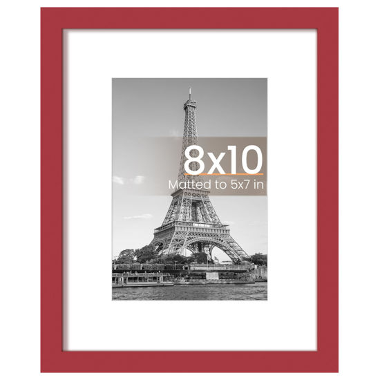 Picture of upsimples 8x10 Picture Frame, Display Pictures 5x7 with Mat or 8 x 10 Without, Wall Hanging Photo Frames, Red, 1 Pack