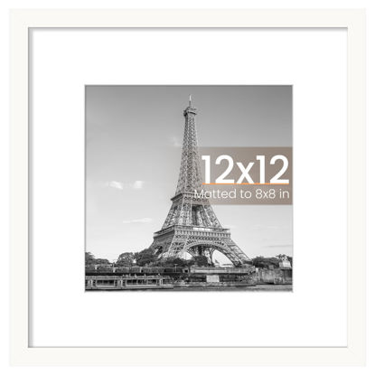 Picture of upsimples 12x12 Picture Frame, Display Pictures 8x8 with Mat or 12 x 12 Without, Wall Hanging Square Frames, White, 1 Pack