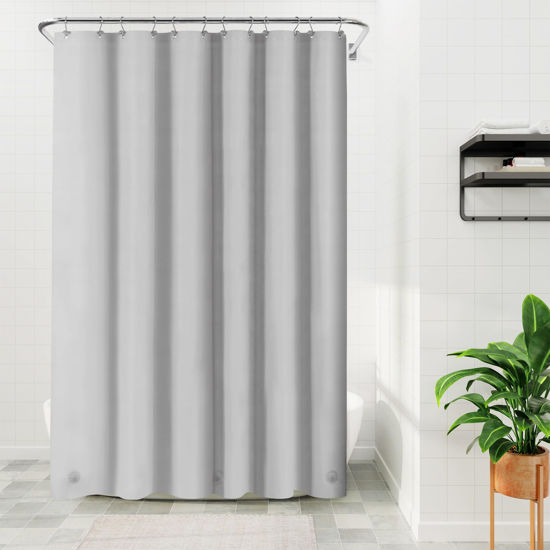 Picture of Barossa Design Gray Silver Long Shower Curtain Liner 78" Height - 3 Magnets & Waterproof Lightweight PEVA Shower Liner for Bath Tub, PVC Free, Metal Grommets, Silver Gray, 72x78