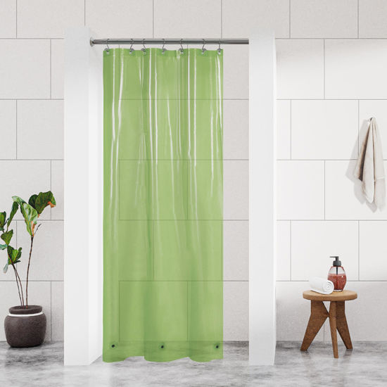 Picture of Barossa Design Clear Green Stall Shower Curtain Liner 36" W x 72" H - Waterproof PEVA Plastic Lightweight Shower Liner for Small Bathroom, 3 Magnets & Metal Grommets - Clear Green