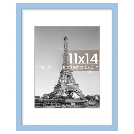 Picture of upsimples 11x14 Picture Frame, Display Pictures 8x10 with Mat or 11 x 14 Without, Wall Hanging Photo Frames, Blue, 1 Pack