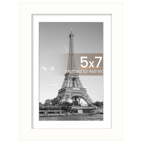 Picture of upsimples 5x7 Picture Frame, Display Pictures 4x6 with Mat or 5 x 7 Without, Wall Hanging Photo Frames, White, 1 Pack