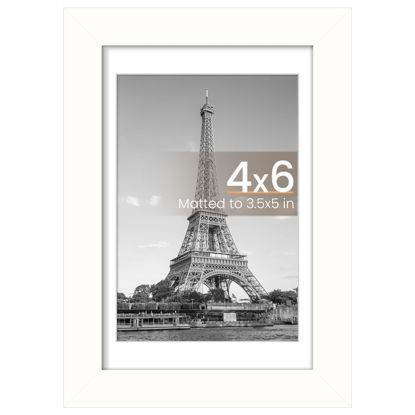 Picture of upsimples 4x6 Picture Frame, Display Pictures 3.5x5 with Mat or 4 x 6 Without, Wall Hanging Photo Frames, White, 1 Pack
