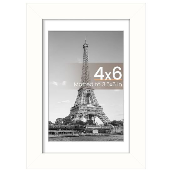 Picture of upsimples 4x6 Picture Frame, Display Pictures 3.5x5 with Mat or 4 x 6 Without, Wall Hanging Photo Frames, White, 1 Pack