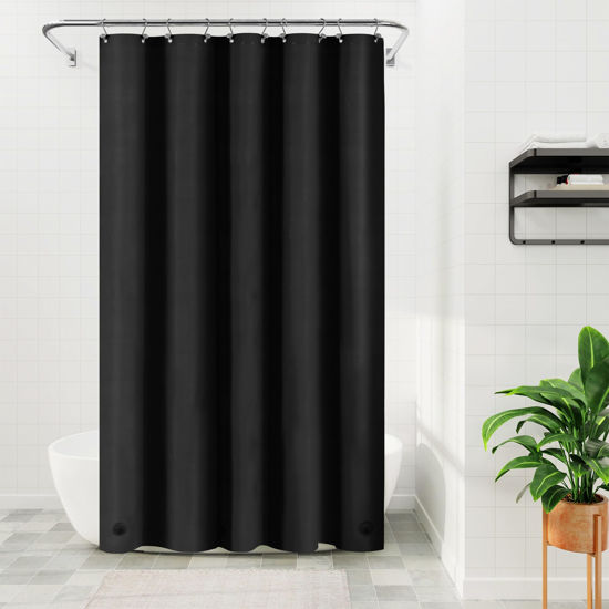 Picture of Barossa Design 54W x 78H Stall Shower Curtain Liner Black - Waterproof Lightweight PEVA Plastic Shower Liner with 3 Magnets & Metal Grommets - Black