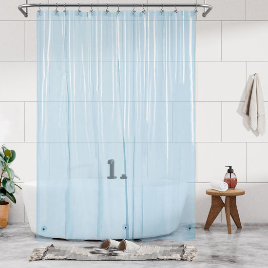 Picture of Barossa Design Extra Long Clear Blue Shower Curtain Liner with 3 Magnets - 72" x 84" XL, Waterproof PEVA Lightweight Shower Liner for Bathroom, PVC Free, Metal Grommets - Clear Blue, 72x84