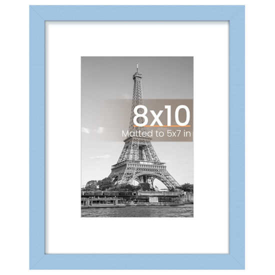 Picture of upsimples 8x10 Picture Frame, Display Pictures 5x7 with Mat or 8 x 10 Without, Wall Hanging Photo Frames, Blue, 1 Pack