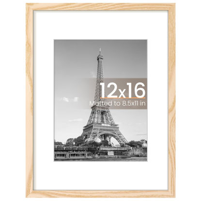 Picture of upsimples 12x16 Picture Frame, Display Pictures 8.5x11 with Mat or 12 x 16 Without, Wall Hanging Poster Frames, Natural, 1 Pack