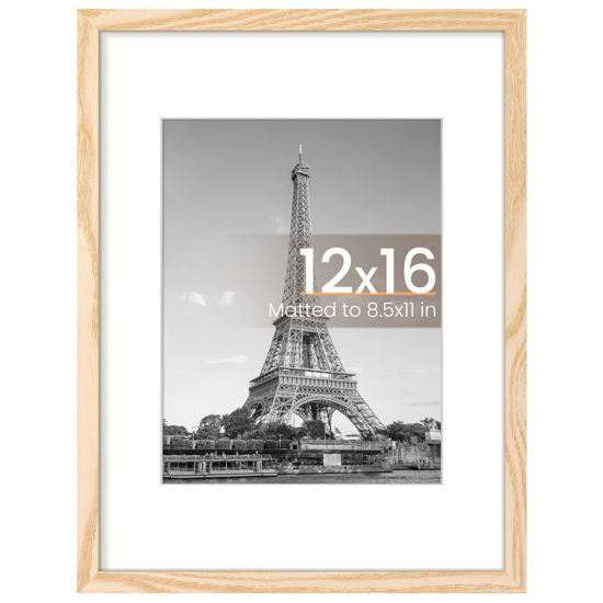 Picture of upsimples 12x16 Picture Frame, Display Pictures 8.5x11 with Mat or 12 x 16 Without, Wall Hanging Poster Frames, Natural, 1 Pack