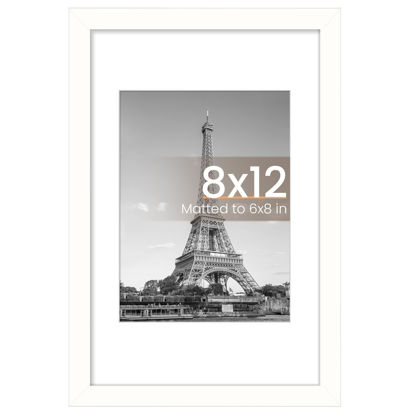 Picture of upsimples 8x12 Picture Frame, Display Pictures 6x8 with Mat or 8x12 Without Mat, Wall Hanging Photo Frame, White, 1 Pack
