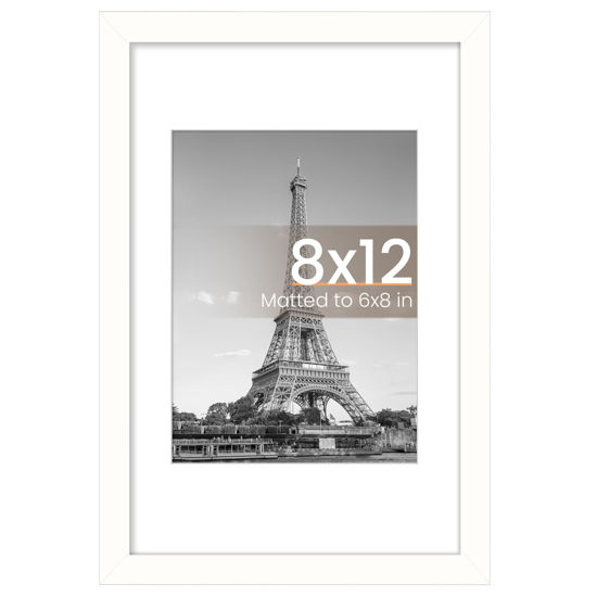 Picture of upsimples 8x12 Picture Frame, Display Pictures 6x8 with Mat or 8x12 Without Mat, Wall Hanging Photo Frame, White, 1 Pack