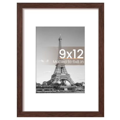 Picture of upsimples 9x12 Picture Frame, Display Pictures 6x8 with Mat or 9 x 12 Without, Wall Hanging Photo Frames, Brown, 1 Pack