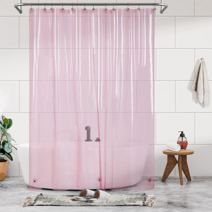 Picture of Barossa Design Extra Long Clear Pink Shower Curtain Liner with 3 Magnets - 72" x 84" XL, Waterproof PEVA Lightweight Shower Liner for Bathroom, PVC Free, Metal Grommets - Clear Pink, 72x84