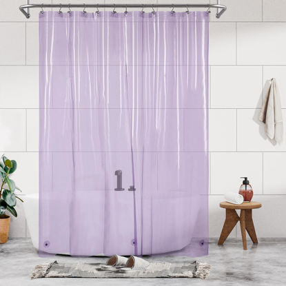 Picture of Barossa Design Extra Long Shower Curtain Liner with 3 Magnets - 72" x 84" XL, Waterproof PEVA Lightweight Shower Liner for Bathroom, PVC Free, Metal Grommets - Clear Lavender, 72x84