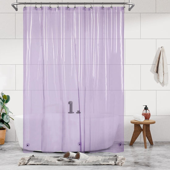 Picture of Barossa Design Extra Long Shower Curtain Liner with 3 Magnets - 72" x 84" XL, Waterproof PEVA Lightweight Shower Liner for Bathroom, PVC Free, Metal Grommets - Clear Lavender, 72x84