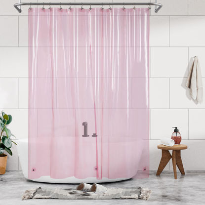 Picture of Barossa Design Clear Pink Long Shower Curtain Liner 78" Height - 3 Magnets & Waterproof Lightweight PEVA Shower Liner for Bath Tub, PVC Free, Metal Grommets, Clear Pink, 72x78