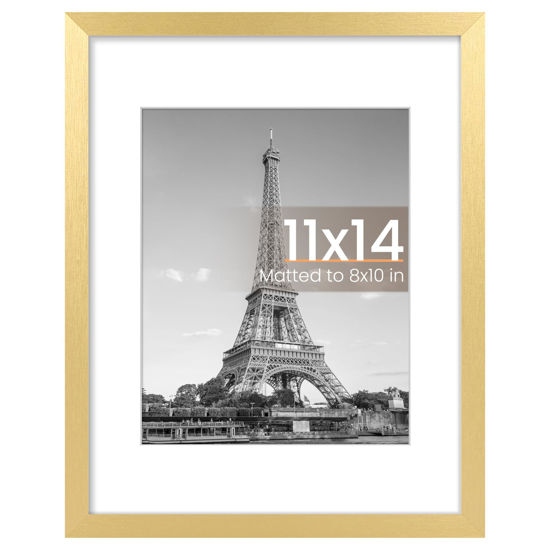 Picture of upsimples 11x14 Picture Frame, Display Pictures 8x10 with Mat or 11x14 Without Mat, Wall Hanging Photo Frame, Gold, 1 Pack