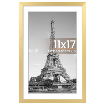 Picture of upsimples 11x17 Picture Frame, Display Pictures 9x15 with Mat or 11 x 17 Without, Wall Hanging Poster Frames, Gold, 1 Pack