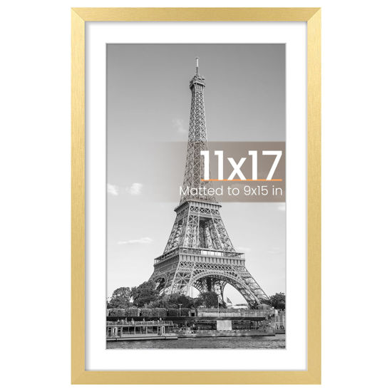 Picture of upsimples 11x17 Picture Frame, Display Pictures 9x15 with Mat or 11 x 17 Without, Wall Hanging Poster Frames, Gold, 1 Pack