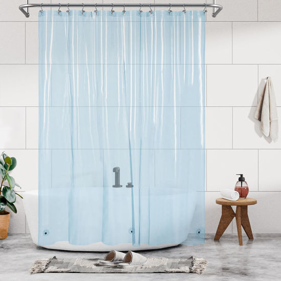 Picture of Barossa Design Clear Blue Long Shower Curtain Liner 78" Height - 3 Magnets & Waterproof Lightweight PEVA Shower Liner for Bath Tub, PVC Free, Metal Grommets, Clear Blue, 72x78