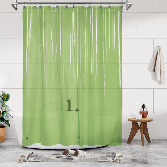 Picture of Barossa Design Clear Green Long Shower Curtain Liner 78" Height - 3 Magnets & Waterproof Lightweight PEVA Shower Liner for Bath Tub, PVC Free, Metal Grommets, Clear Green, 72x78
