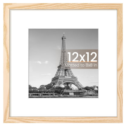 Picture of upsimples 12x12 Picture Frame, Display Pictures 8x8 with Mat or 12 x 12 Without, Wall Hanging Square Frames, Natural, 1 Pack