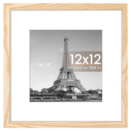 Picture of upsimples 12x12 Picture Frame, Display Pictures 8x8 with Mat or 12 x 12 Without, Wall Hanging Square Frames, Natural, 1 Pack