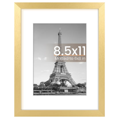 Picture of upsimples 8.5 By 11 Picture Frame, Display Pictures 6x8 with Mat or 8.5 x 11 Without, Wall Hanging Photo Frames, Gold, 1 Pack