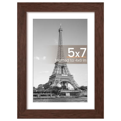 Picture of upsimples 5x7 Picture Frame, Display Pictures 4x6 with Mat or 5 x 7 Without, Wall Hanging Photo Frames, Brown, 1 Pack