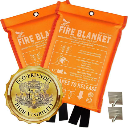 Picture of Supa Ant Emergency Fire Blanket for Home and Kitchen - 2 Pack 1500F High Visibility (Glow in The Dark) Smother Kitchen Fire Blanket - CE Certified Hero Fire Blankets Emergency for Home (47in)