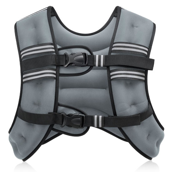 Picture of ZELUS Weighted Vest, 6lb/8lb/12lb/16lb/20lb/25lb/30lb Weight Vest with Reflective Stripe for Workout, Strength Training, Running, Fitness, Muscle Building, Weight Loss, Weightlifting, Grey(16 lb)