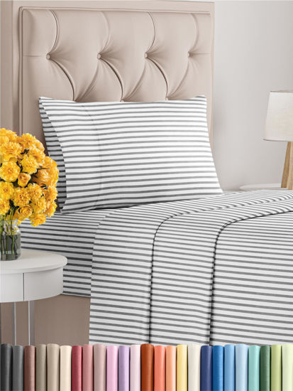 Picture of Twin XL Size 3 Piece Sheet Set - Comfy Breathable & Cooling Sheets - Hotel Luxury Bed Sheets for Women & Men - Deep Pockets, Easy-Fit, Soft & Wrinkle Free Sheets - Grey Stripes Oeko-Tex Bed Sheet Set