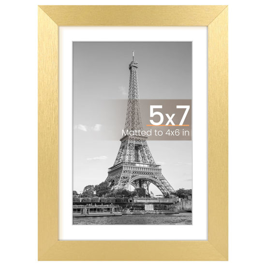 Picture of upsimples 5x7 Picture Frame, Display Pictures 4x6 with Mat or 5 x 7 Without, Wall Hanging Photo Frames, Gold, 1 Pack